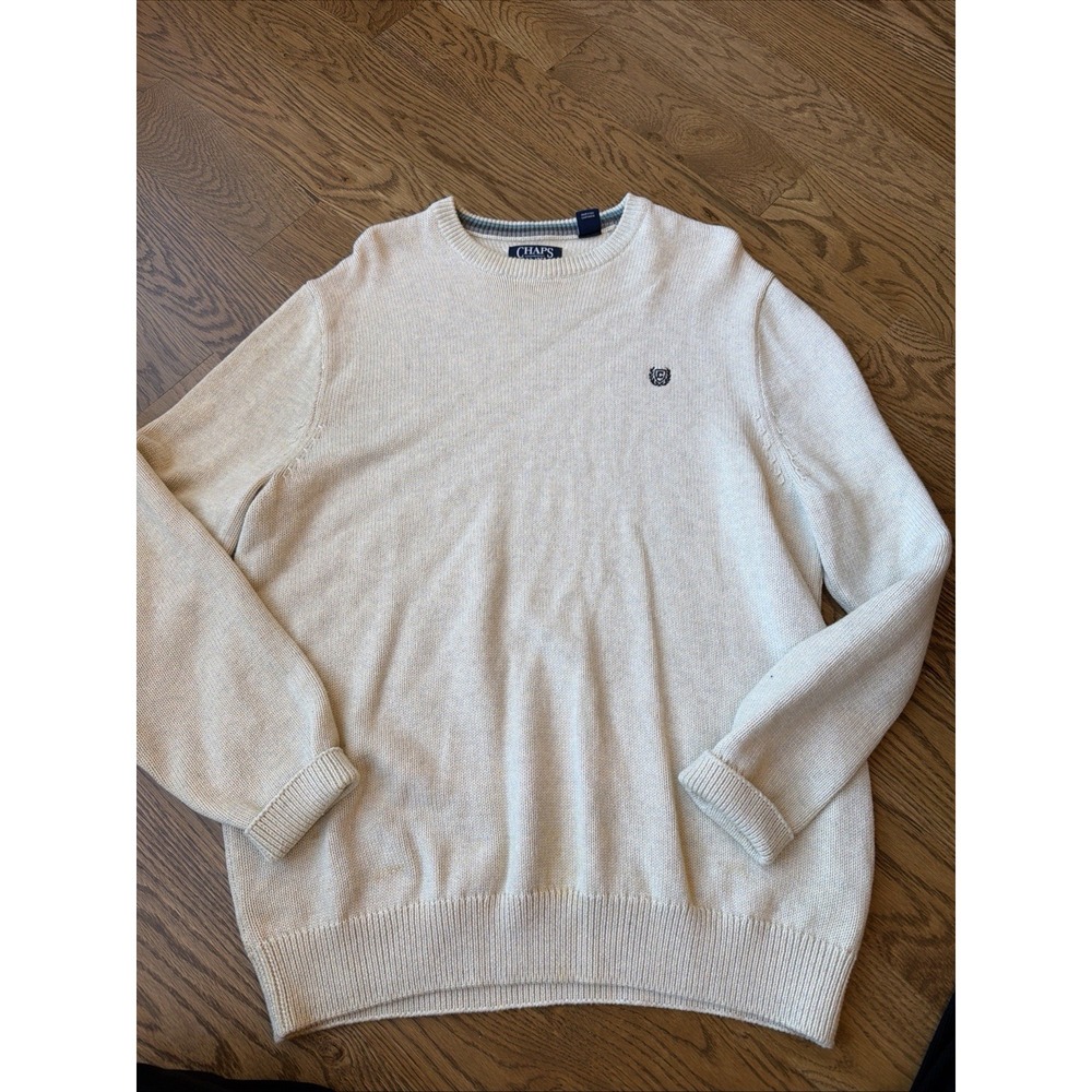Chaps Sweater Mens Large Knit Pullover Crewneck Warm Beige Cream Casual Classic